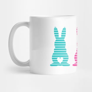 Three Easter Striped Bunnies with Heart Shaped Tails Mug